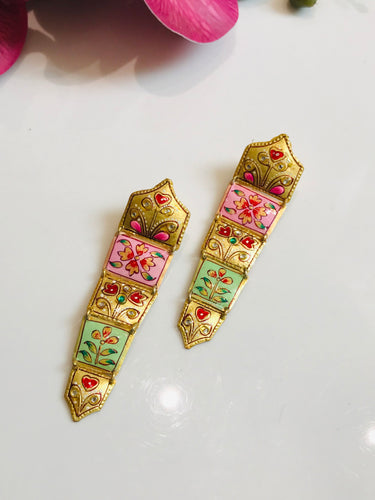 Tanjore Flower Art Earrings